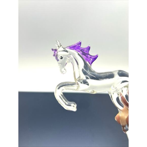 Hand Blown Kneeling Glass Horse Figurine Murano Style Equestrian Purple Mane - Picture 7 of 7